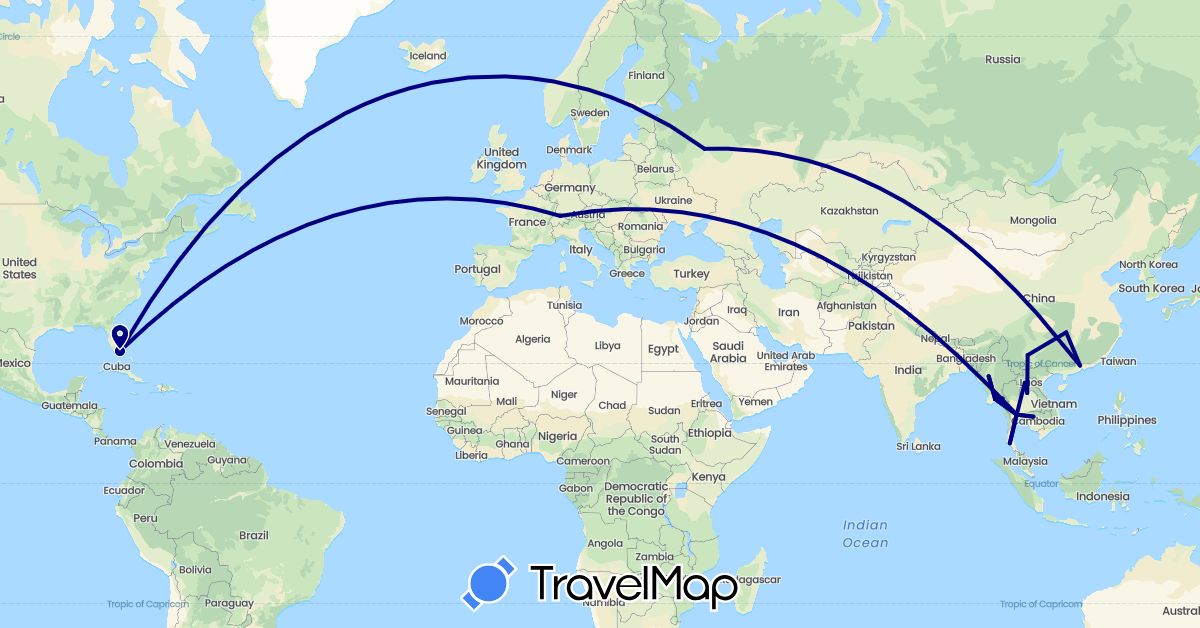 TravelMap itinerary: driving in Switzerland, China, Cambodia, Laos, Myanmar (Burma), Russia, Thailand, United States (Asia, Europe, North America)